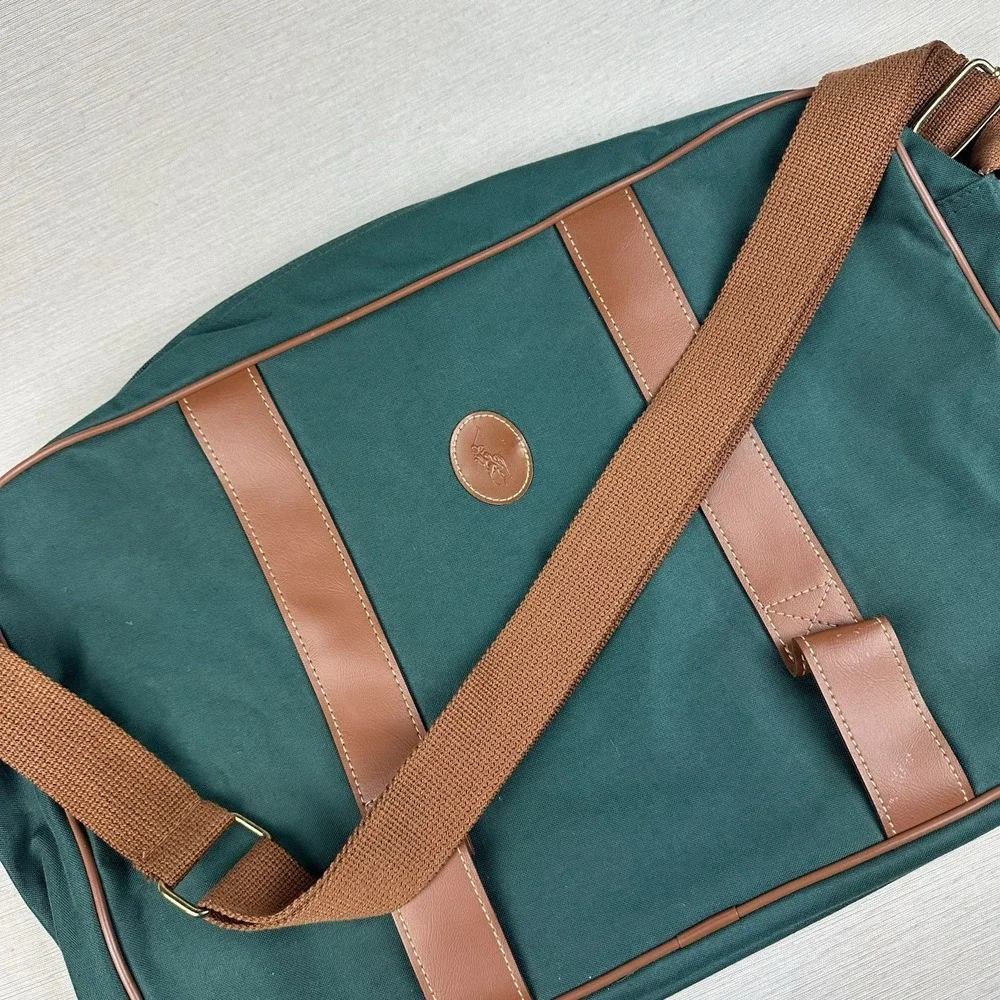 Vtg‎ 90s Polo Ralph Lauren Messenger Laptop Bag Green Brown Leather Patch Strap